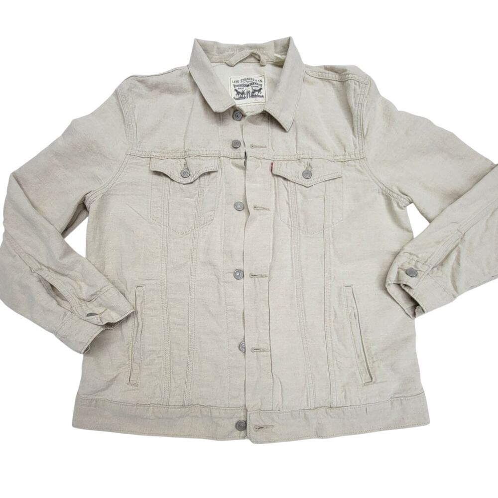 Levis Outerknown Trucker Jacket Mens XL Cream Cotton Linen Button Up